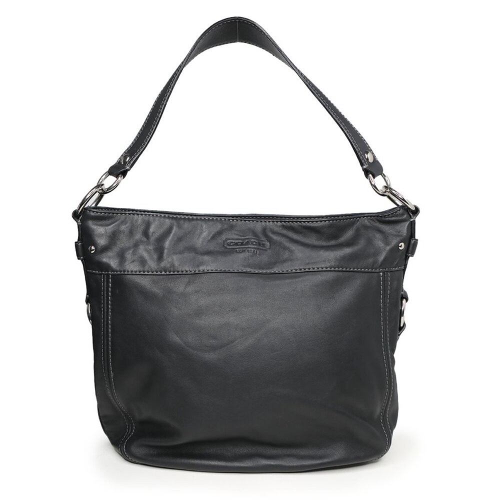 Coach Zoe Black Leather  Shoulder Bag Hobo Purse  Silver Hardware Crossbody